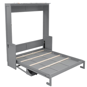 English Elm Queen Murphy Bed with Desk, Built-In LED Lights, USB Charging Ports & Space-Saving Modern Design Gray N7500004014E
