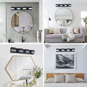 English Elm 4-Light Black LED Vanity Light Acrylic Shade Modern Bathroom Wall Sconce Soft Bright Glow W2312P374895