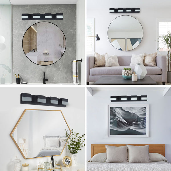 English Elm 4-Light Black LED Vanity Light Acrylic Shade Modern Bathroom Wall Sconce Soft Bright Glow W2312P374895