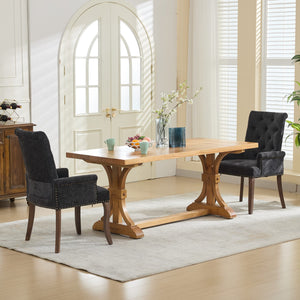 English Elm Upholstered Chenille Dining Chair with Hand-Tufted Back, Curved Solid Wood Legs, Comfortable Armseat Black W1143P346928