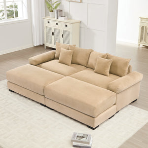 English Elm 92" Oversized Modular Sectional Couch In Soft Camel Corduroy, Deep Seats & Ergonomic Design For Comfort W714S01307