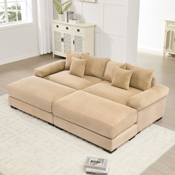 English Elm 92" Oversized Modular Sectional Couch In Soft Camel Corduroy, Deep Seats & Ergonomic Design For Comfort W714S01307