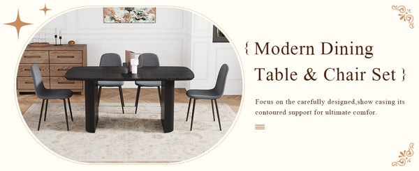 English Elm Table 5-Piece Dining Set – Modern Black Wood Grain Mdf Table & 4 Dark Gray Linen Chairs For Luxury W1151S04154-GIGA