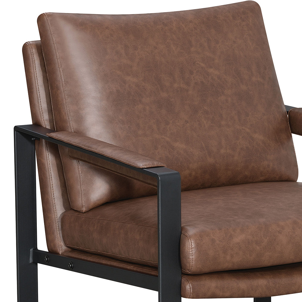 English Elm Starkston Gunmetal Frame Umber Brown Leatherette Accent Chair with Padded Arms, Angled Back & Sturdy Build B062P333400