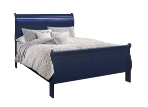 English Elm CHARLSTON Solid Wood Full Sleigh Bed with LED Headboard, Transitional Panel Design, Durable Finish Blue 78.13 L x 7.88 W x 4.88 H B201S00003