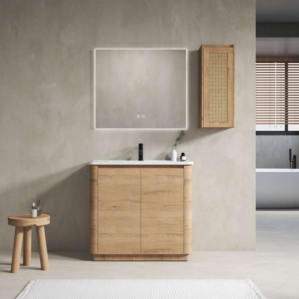 English Elm 36'' Freestanding Bathroom Vanity With Glossy Ceramic Sink & Soft-Close Doors For Stylish Storage W999S00402