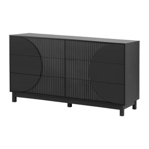 English Elm Modern Fluted 6 Drawer Dresser with Solid Wood Legs Japandi Chest for Bedroom Carbon Black N739S0000015E