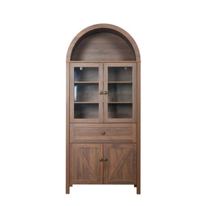 English Elm Dome Top Apothecary Cabinet Antique Inspired Tall Storage with Arched Silhouette Walnut,Walnut Brown W1785S00001