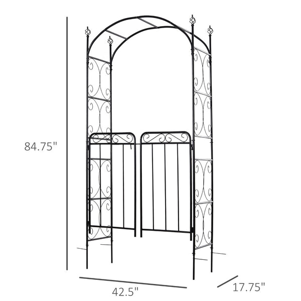 English Elm Outsunny 84" Metal Garden Arch Arbor With Gate - Elegant Trellis For Climbing Vines & Weddings W2225P174402-GIGA
