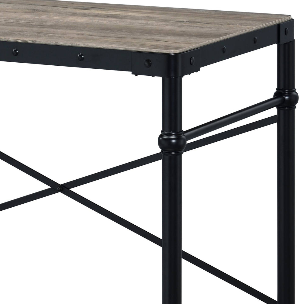 English Elm Rustic Industrial Writing Desk with Wheels, Nailhead Trim, Rustic Oak Top & Black Metal Frame, 47.5" wide B062P184534