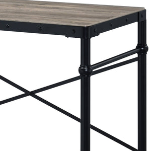 English Elm Rustic Industrial Writing Desk with Wheels, Nailhead Trim, Rustic Oak Top & Black Metal Frame, 47.5" wide B062P184534