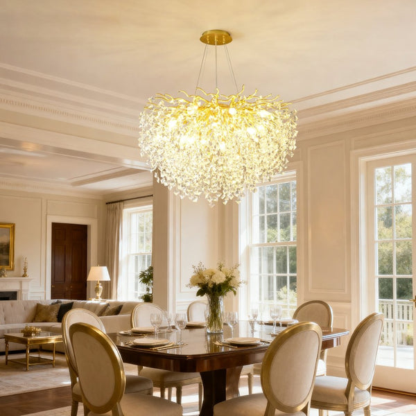 English Elm Modern Crystal Branch Chandelier Gold Aluminum Adjustable Arms Dining Room Glam W5008P391090