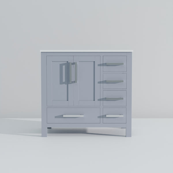 English Elm Dark Grey 36 in Bathroom Vanity with White Quartz Top, Left Offset Sink, Soft-Close Drawers, Durable B2731P258830