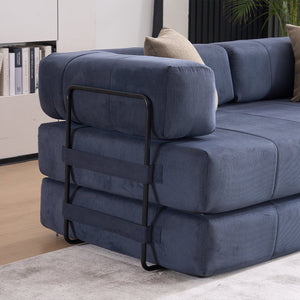 English Elm Folding Sofa Bed with Corduroy Cover, 78.5" Convertible Futon Couch, No-Assembly Foam Spring Mattress, Compact Sleeper for Living Room Blue W2915P276732