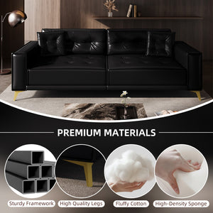 English Elm 92.1"king Faux Leather Convertible Sleeper Sofa Tufted 4 Seat Pull Out Living Room Couch Black W1885S00407