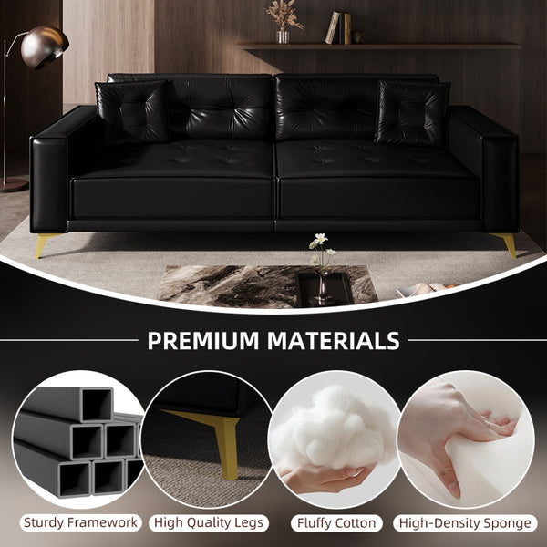 English Elm 92.1"king Faux Leather Convertible Sleeper Sofa Tufted 4 Seat Pull Out Living Room Couch Black W1885S00407