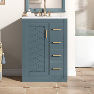 English Elm 24" Bathroom Vanity With Ceramic Sink - Stylish Blue Cabinet, Soft-Close Drawers & Modern Elegance N710P341038C