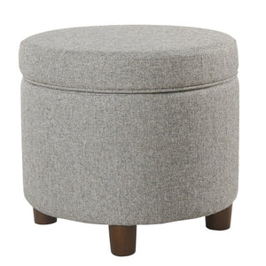 English Elm Fabric Tweed Round Storage Ottoman with Lift Off Lid and Walnut Legs for Living Rooms B056P417126