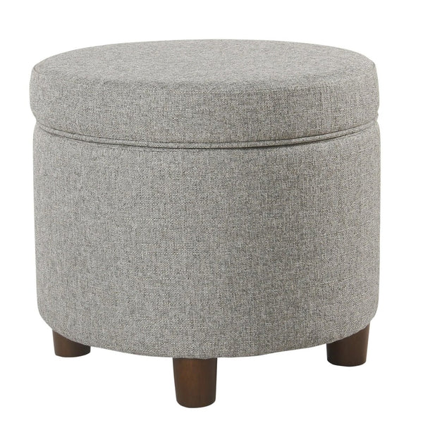 English Elm Fabric Tweed Round Storage Ottoman with Lift Off Lid and Walnut Legs for Living Rooms B056P417126
