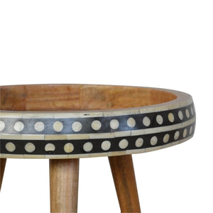 English Elm Solid Wood End Table With Handcrafted Black-And-White Inlay - Modern Accent Table For Any Space B182P280769-GIGA