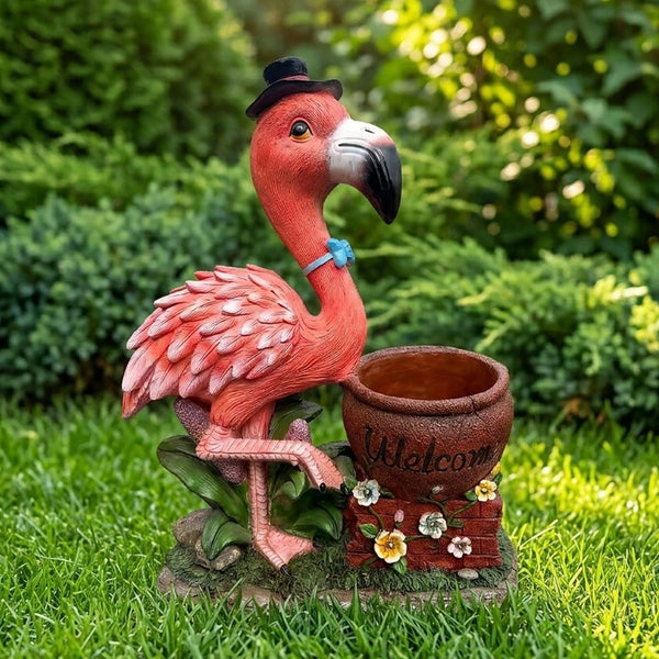 English Elm Outdoor Whimsical Flamingo Resin Planter Sculpted Garden Statue for Porch Decor W5398P454682