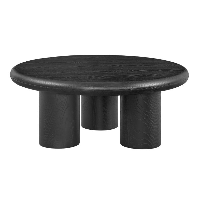 EuroStyle Gunda 36 Inch Round Coffee Table Ash Veneer Low Profile for Modern Living Rooms 91816BLK-KIT