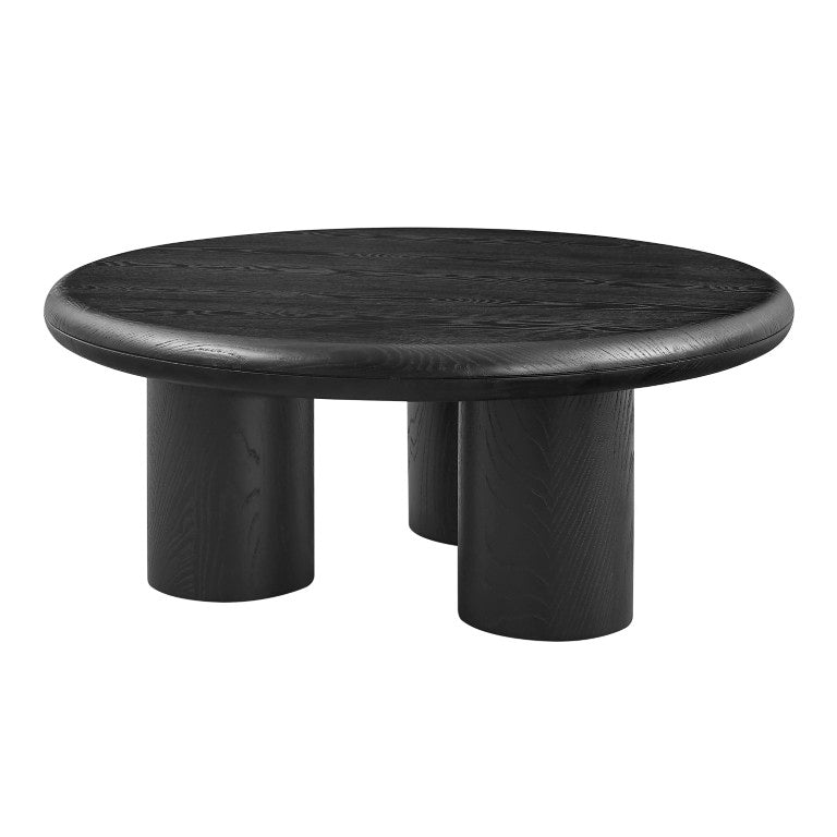EuroStyle Gunda 36 Inch Round Coffee Table Ash Veneer Low Profile for Modern Living Rooms 91816BLK-KIT