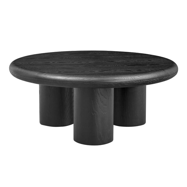 EuroStyle Gunda 36 Inch Round Coffee Table Ash Veneer Low Profile for Modern Living Rooms 91816BLK-KIT