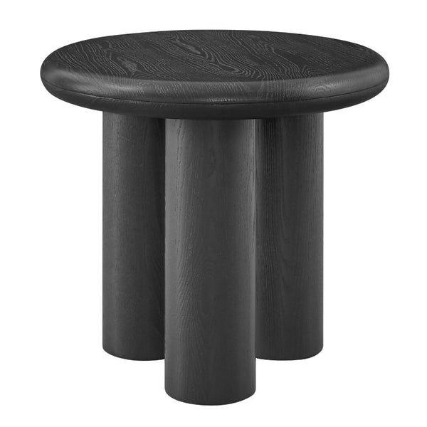 EuroStyle Gunda Round End Table Ash Veneer Top with Black Finish for Living or Bedroom 91817BLK-KIT