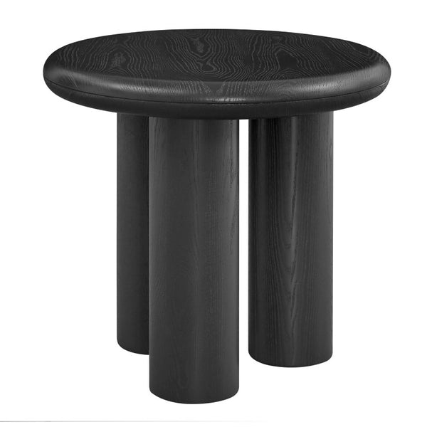 EuroStyle Gunda Round End Table Ash Veneer Top with Black Finish for Living or Bedroom 91817BLK-KIT