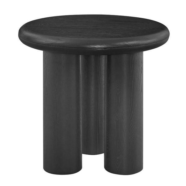 EuroStyle Gunda Round End Table Ash Veneer Top with Black Finish for Living or Bedroom 91817BLK-KIT