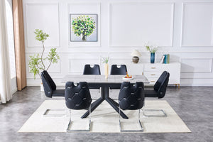 English Elm Modern Extendable Rectangular Dining Table with Scratch‑Resistant MDF Top and Matte Geometric Legs, Space‑Saving Centerpiece for Home or Office W3493S00008