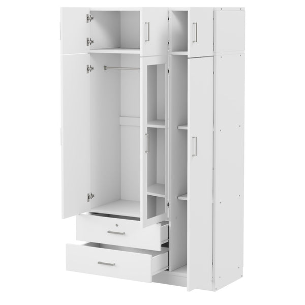 English Elm 3-door Mirrored Wardrobe with Full Length Dressing Mirror Drawers and Top Cabinet White LP006005AAK