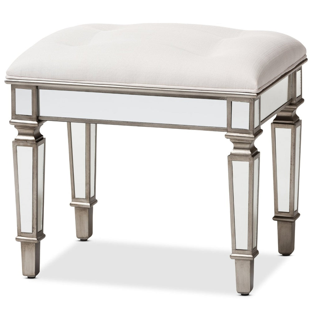 Baxton Studio Baxton Studio Marielle Glamorous Mirrored Ottoman Bench - Vintage Off-White Upholstered Luxury Seat RS2937