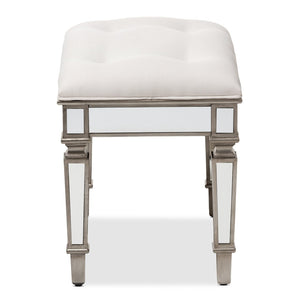 Baxton Studio Baxton Studio Marielle Glamorous Mirrored Ottoman Bench - Vintage Off-White Upholstered Luxury Seat RS2937