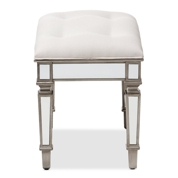 Baxton Studio Baxton Studio Marielle Glamorous Mirrored Ottoman Bench - Vintage Off-White Upholstered Luxury Seat RS2937