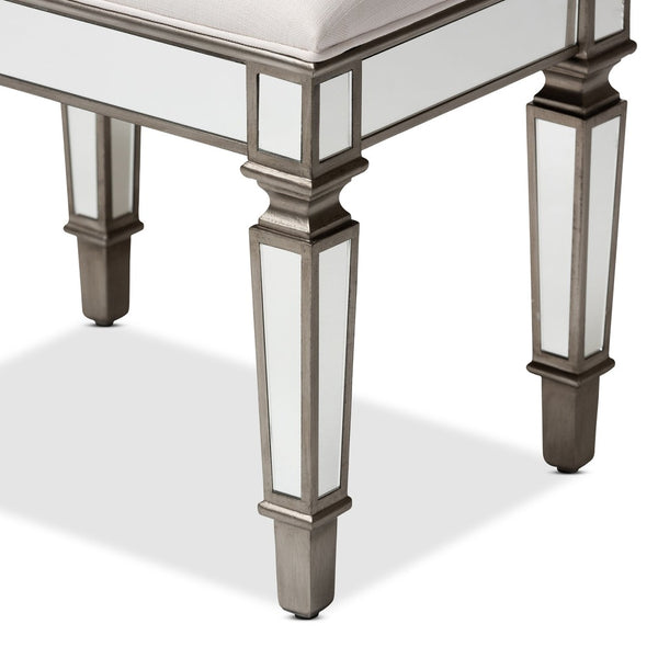 Baxton Studio Baxton Studio Marielle Glamorous Mirrored Ottoman Bench - Vintage Off-White Upholstered Luxury Seat RS2937