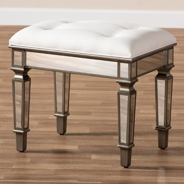 Baxton Studio Baxton Studio Marielle Glamorous Mirrored Ottoman Bench - Vintage Off-White Upholstered Luxury Seat RS2937