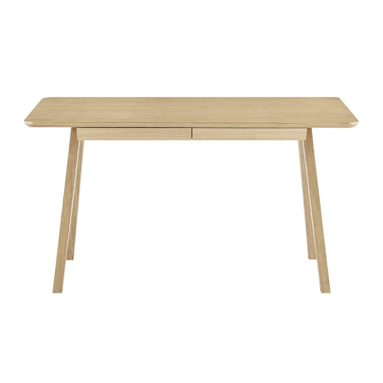 EuroStyle Stark Scandinavian Oak Veneer Writing Desk with Ash Legs and Angled Drawer Fronts 91820-OAK