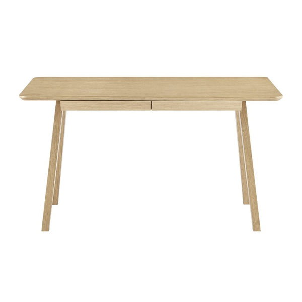 EuroStyle Stark Scandinavian Oak Veneer Writing Desk with Ash Legs and Angled Drawer Fronts 91820-OAK