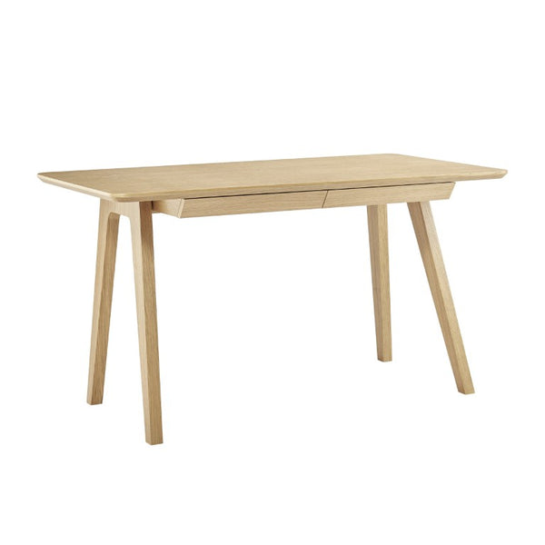 EuroStyle Stark Scandinavian Oak Veneer Writing Desk with Ash Legs and Angled Drawer Fronts 91820-OAK