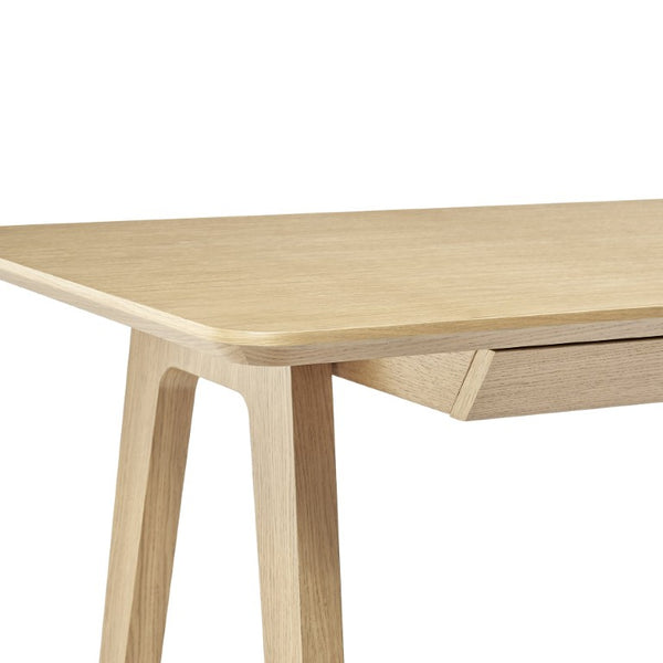 EuroStyle Stark Scandinavian Oak Veneer Writing Desk with Ash Legs and Angled Drawer Fronts 91820-OAK