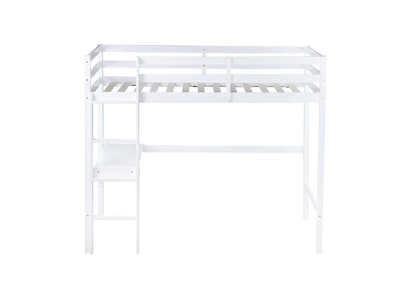 English Elm Twin High Loft Bed with Built-In Desk and Ladder — Space-Saving Rubberwood Study & Sleep Solution White W504P206979