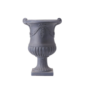 English Elm Elegant Handcrafted Mgo Floral Relief Garden Urn Planter with Antique White Finish Black N772P389441B