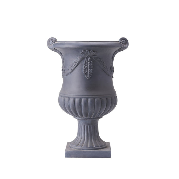 English Elm Elegant Handcrafted Mgo Floral Relief Garden Urn Planter with Antique White Finish Black N772P389441B