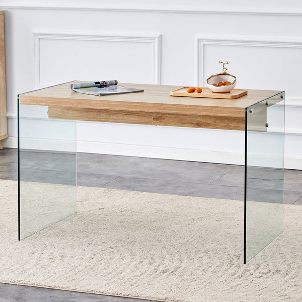 English Elm The modern Wood MDF & Tempered Glass Coffee Table with Dual Glass Sides, Sturdy Storage, Quick 10-15min Assembly W1151P183734