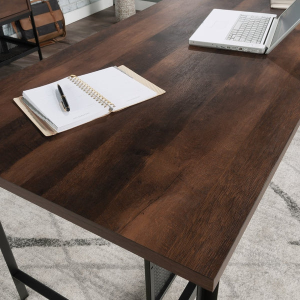 English Elm Table Desk - Contemporary Brown Finish With Wireless Charging For Home Office & Study Spaces B356P402645-GIGA
