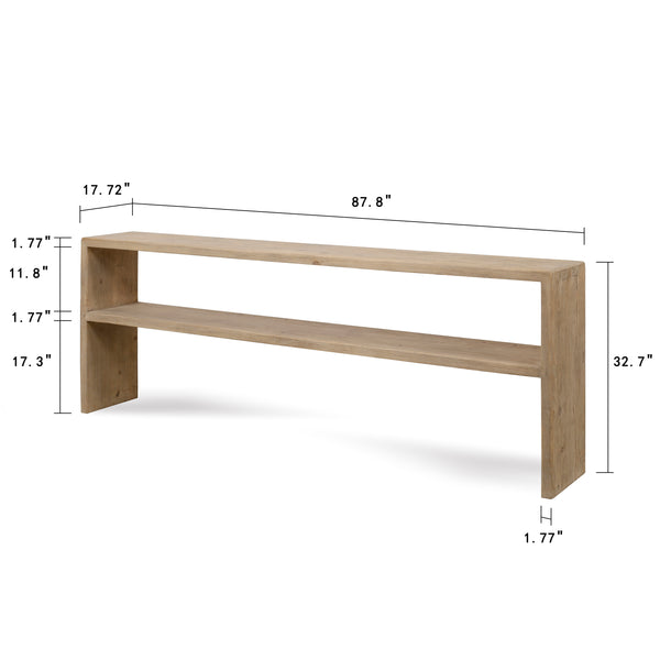 Lilys Waterfall Console Table With Shelf Weathered Natural 88X14X35H 9183