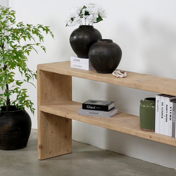 Lilys Waterfall Console Table With Shelf Weathered Natural 88X14X35H 9183