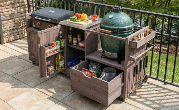 English Elm K&k 80.5 Inch Outdoor Kitchen Island Solid Fir Wood Stainless Steel Grill Cart Station Brown N707P392140Z